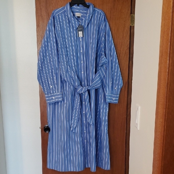 Universal Thread Blue Pin Striped Long Sleeve Dress 4x - Picture 2 of 10